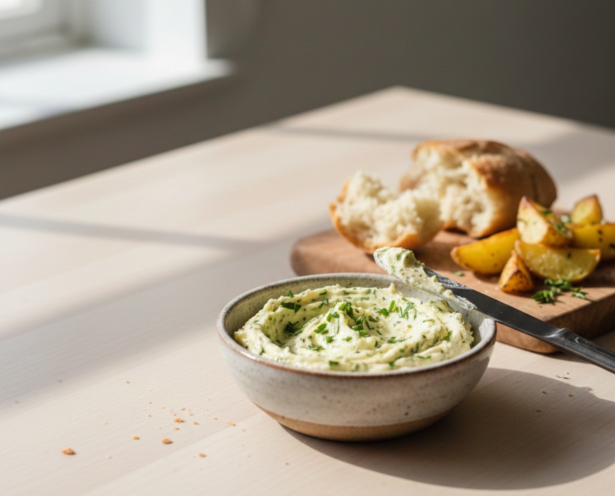 아보카도에 허브솔트를 더해 간단한 브런치 플레이트를 만드는 방법. AI툴로 제작한 자료사진.