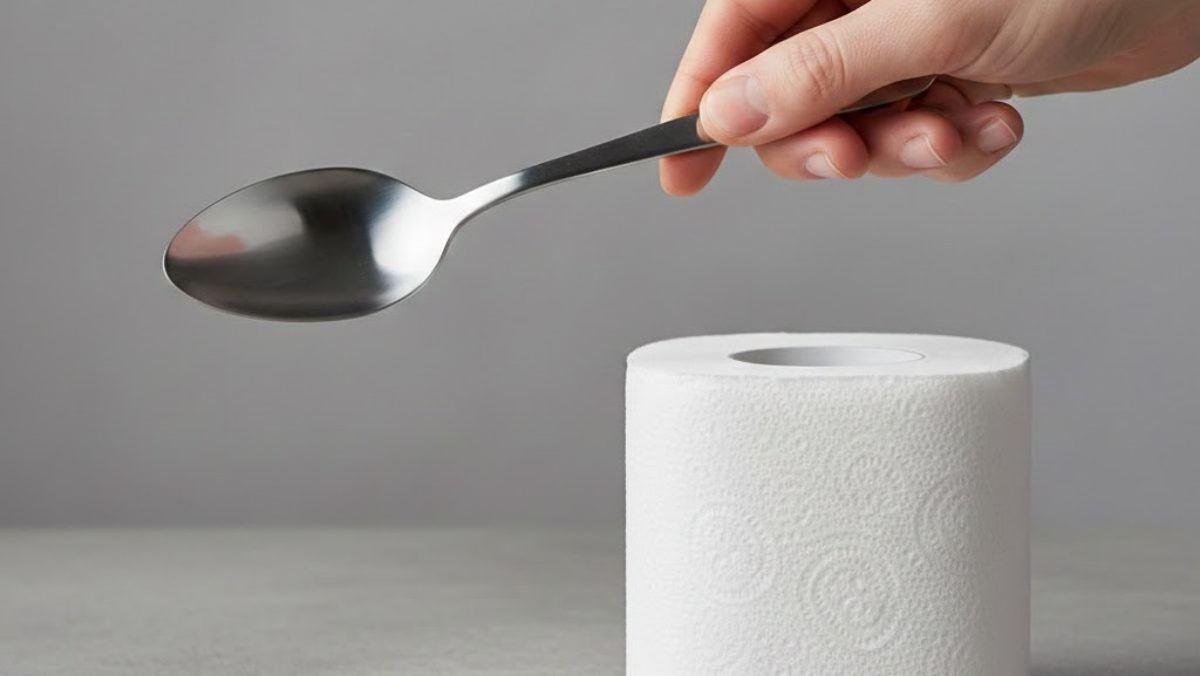 쇠 숟가락과 두루마기 휴지. AI가 생성한 자료사진.