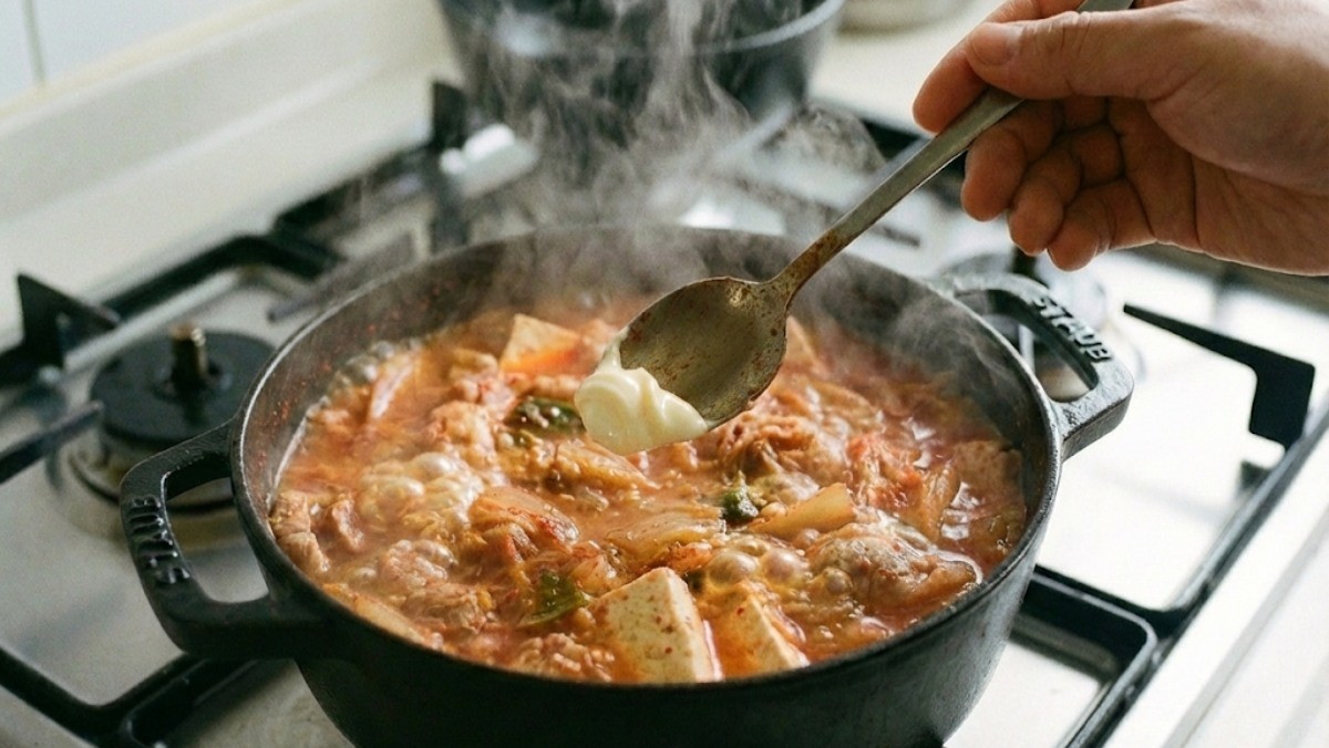 김치찌개에 마요네즈를 넣는 모습 / 기사 내용을 바탕으로 제작한 AI 이미지