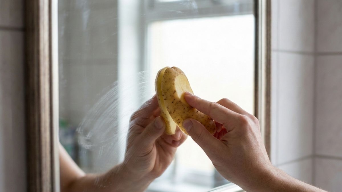 감자 껍질로 거울을 닦는 모습 / 기사 내용을 바탕으로 제작한 AI 이미지