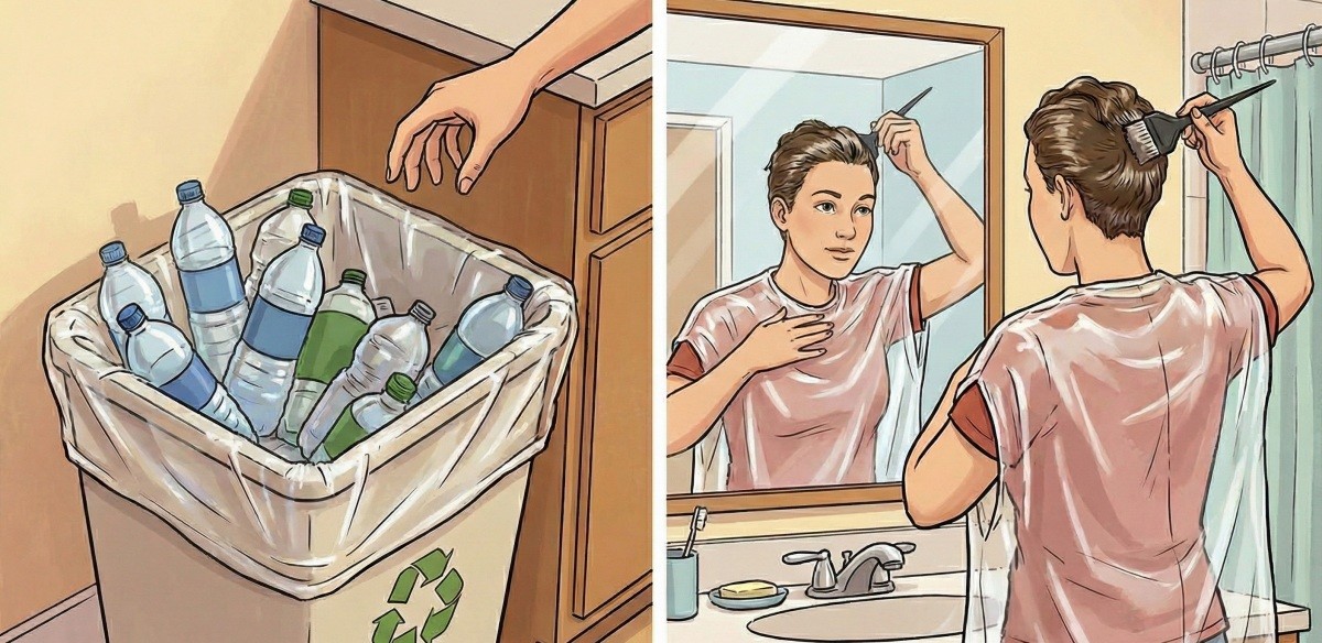 AI로 생성한 일러스트. 세탁소 비닐은 분리수거함 커버용 봉투, 염색용 가운 등으로 활용할 수 있다.