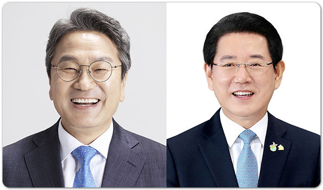 강기정 광주시장(왼쪽)과 김영록 전남도지사