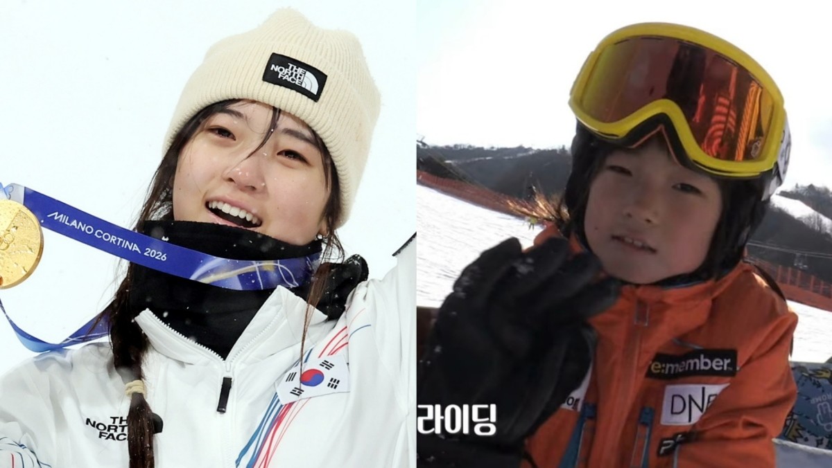 어린 시절 최가온의 모습과 금메달을 획득한 최가온 / 뉴스1, SBS ‘순간포착 세상에 이런 일이 방송 화면 캡처