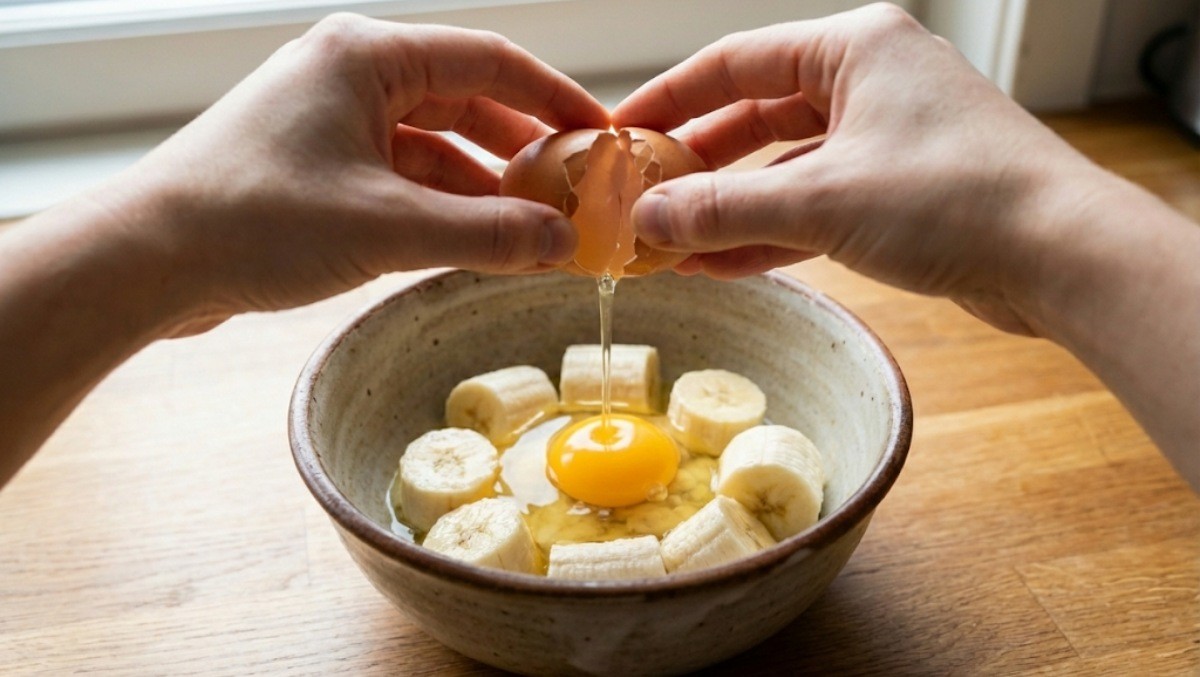 바나나에 계란을 넣는 모습 / 기사 내용을 바탕으로 제작한 AI 이미지