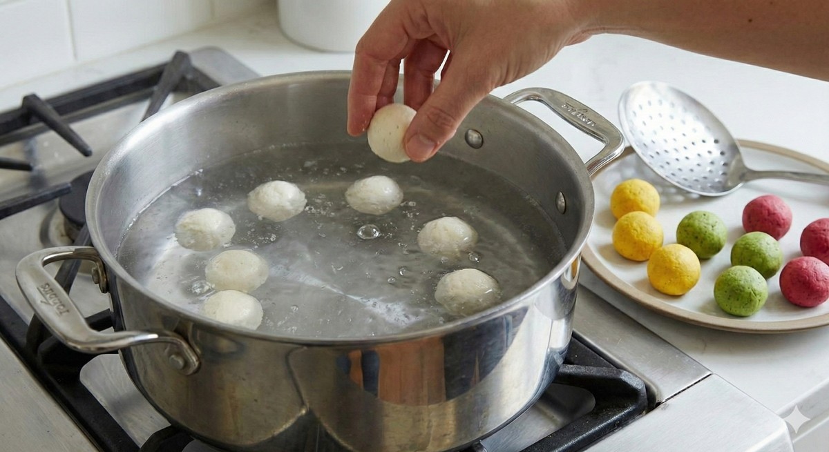 끓는 물에 두부볼을 데치는 모습 / AI 생성 이미지