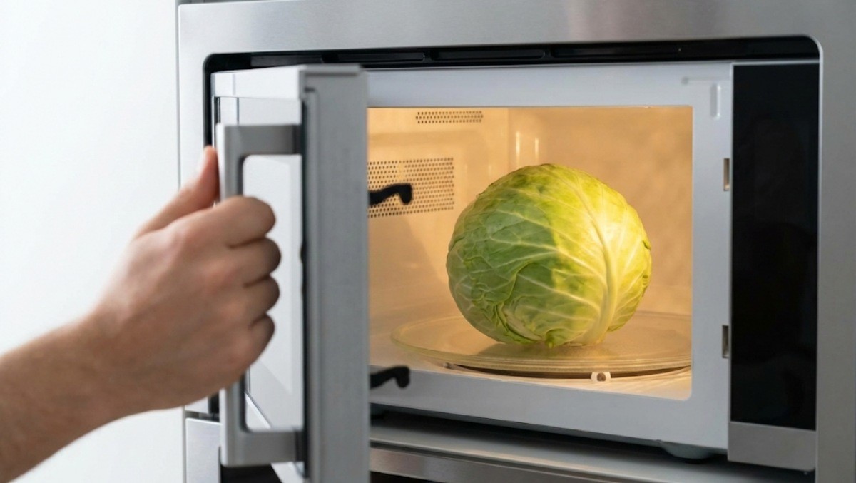 전자레인지에 양배추를 넣은 모습 / 기사 내용을 바탕으로 제작한 AI 이미지