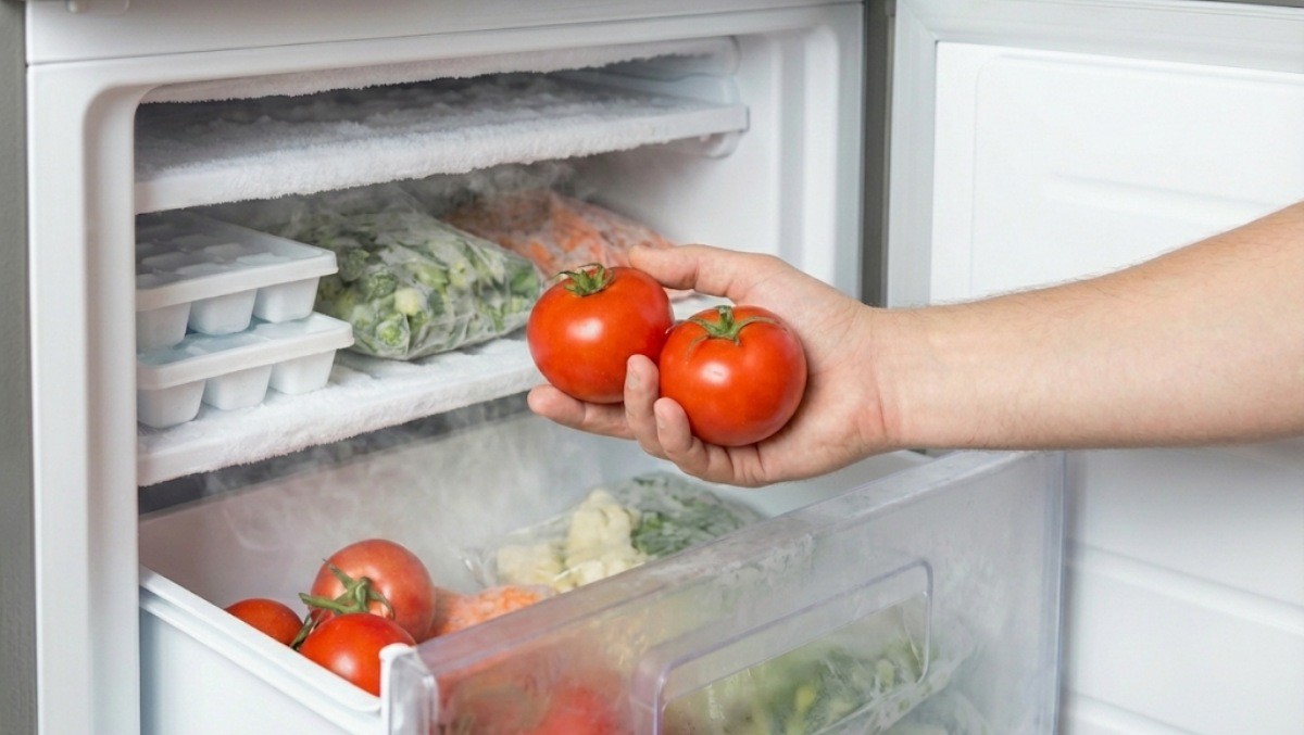 토마토를 냉동실에 넣는 모습 / 기사 내용을 바탕으로 제작한 AI 이미지