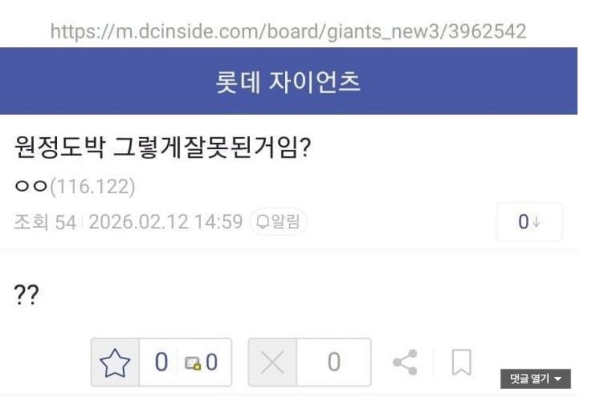 지난 12일 DC 롯데 자이언츠 갤러리에 올라온 글 캡처 /  DC 롯데 자이언츠 갤러리