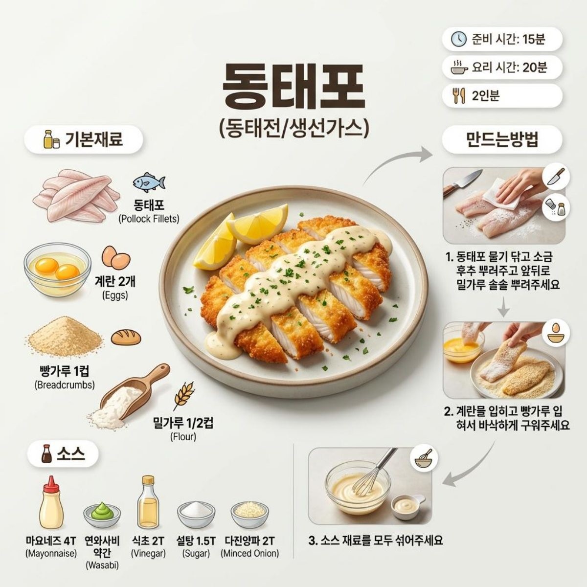 [인포그래픽] '빵가루'가 포인트인 동태전의 레시피. AI가 생성한 자료사진.