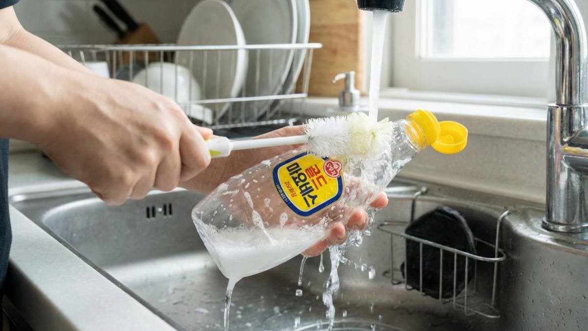 마요네즈 통 세척하는 모습 (AI로 제작됨) /