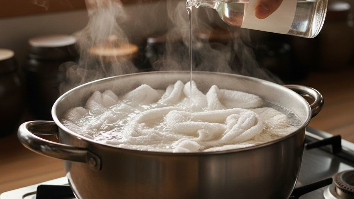 수건 삶는 모습 (AI로 제작됨)