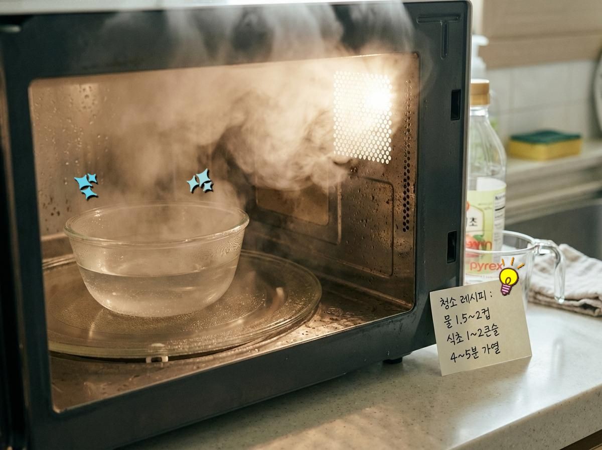 '전자레인지 내부는 식초 스팀 청소로?!' 기사 내용 토대로 AI툴 활용해 제작한 자료사진.