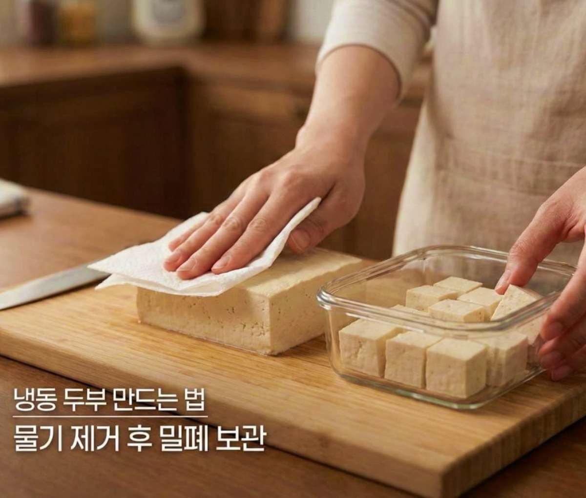 두부 물기 충분히 제거하기. 기사 내용 토대로 AI툴 활용해 제작한 자료사진.