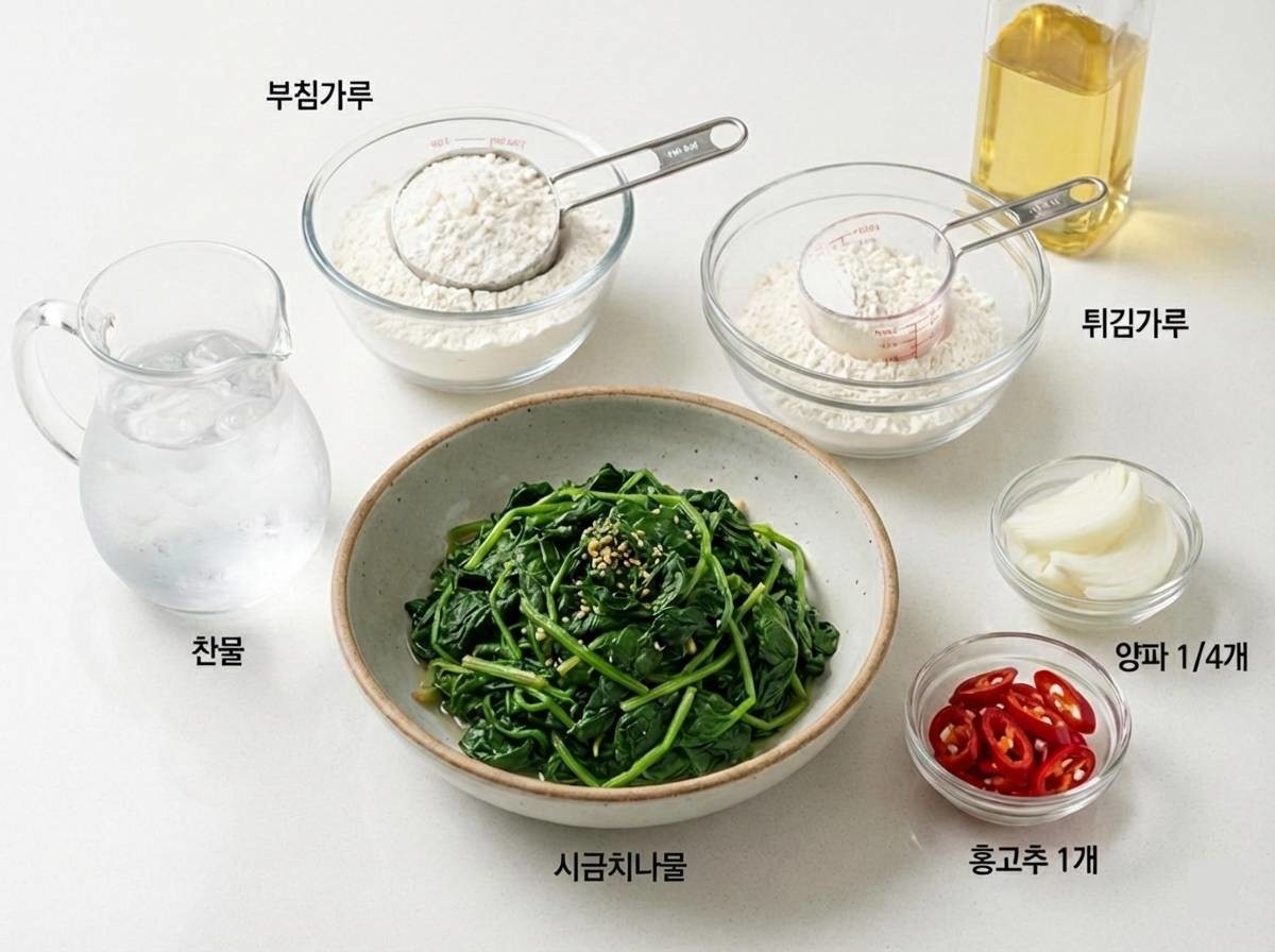 명절에 남은 시금치나물로 만드는 '시금치전' 준비 재료들. 기사 내용 토대로 AI툴 활용해 제작한 자료사진.