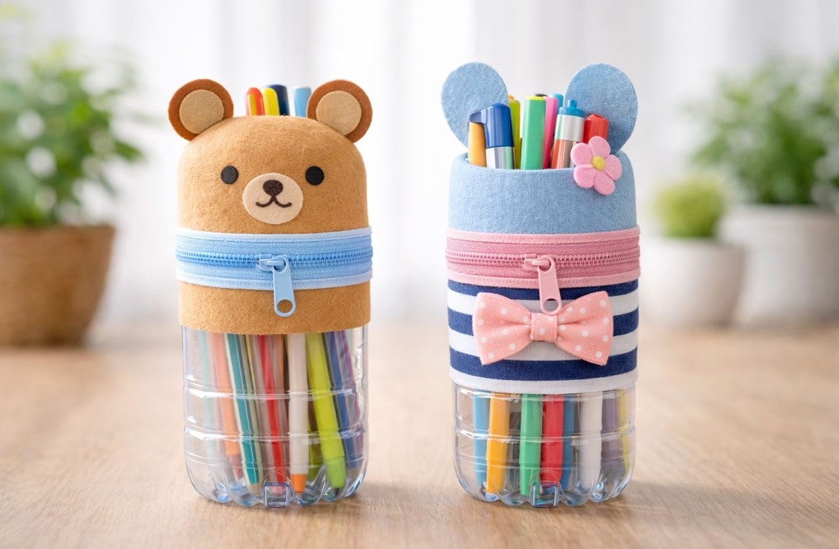 페트병으로 만든 필통 모습. 페트병을 잘라 지퍼를 붙이고 외형을 꾸몄다. 기사 이해를 돕기 위해 AI를 활용해 제작한 자료 사진입니다. 실제 모습과 다소 차이가 있을 수 있습니다.