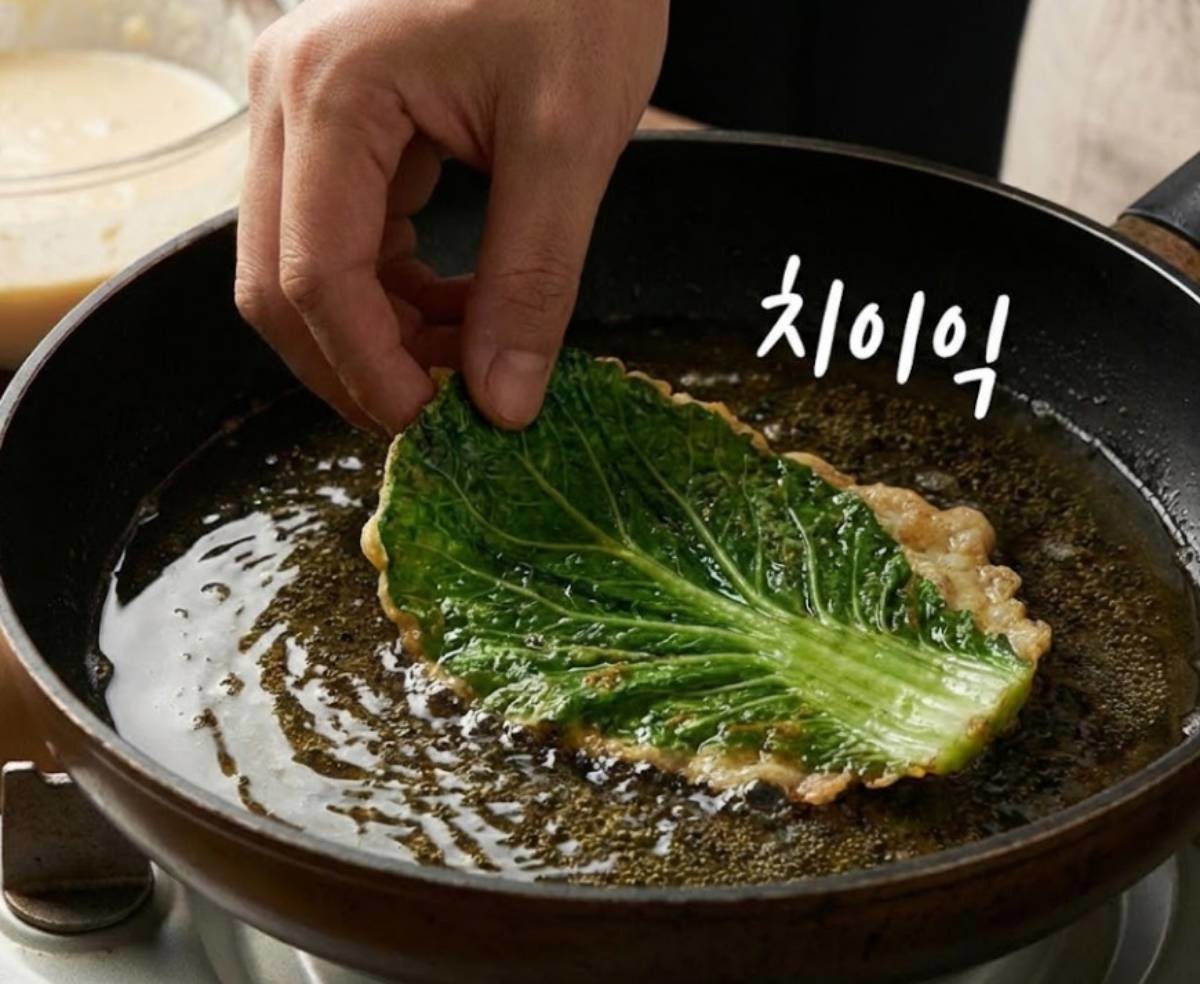 팬에 봄동 올려 굽기. 기사 내용 토대로 AI툴 활용해 제작한 자료사진.