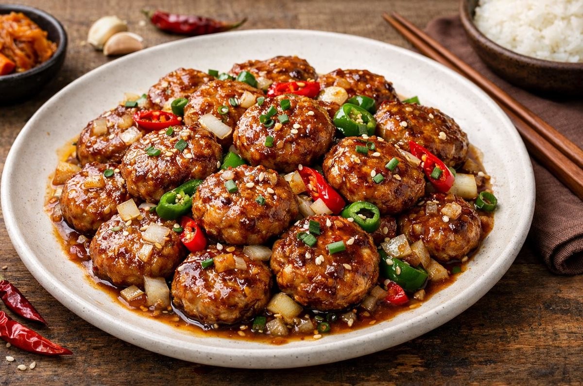 완성된 깐풍동그랑땡 모습. 기사 이해를 돕기 위해 AI를 활용해 제작한 자료 사진입니다. 실제 모습과 다소 차이가 있을 수 있습니다.