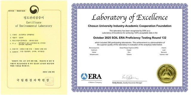 정도관리 검증서(왼쪽),2025 ERA 인증서