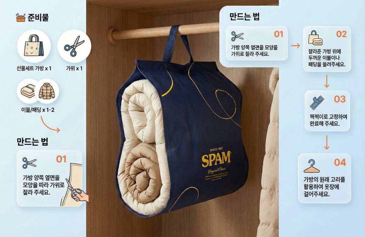 선물세트 가방 실생활 꿀팁 1장 요약. 기사 내용 토대로 AI툴 활용해 제작한 자료사진.