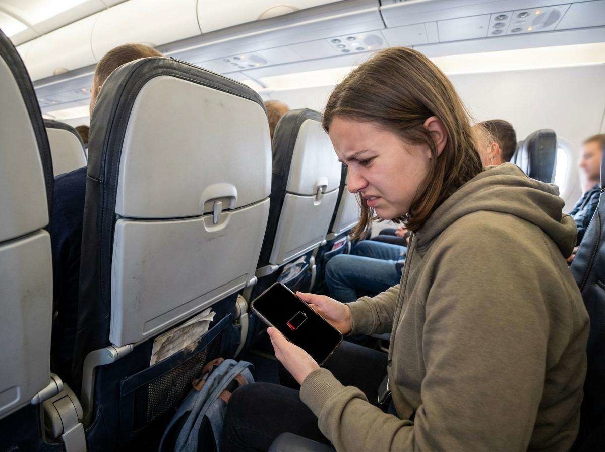 보조배터리 사용 금지에 따라 기내에 충전 포트가 설치돼 있지 않은 항공기 승객의 불편은 불가피할 것으로 예상된다. 기사 내용 토대로 AI툴 활용해 제작한 자료사진.