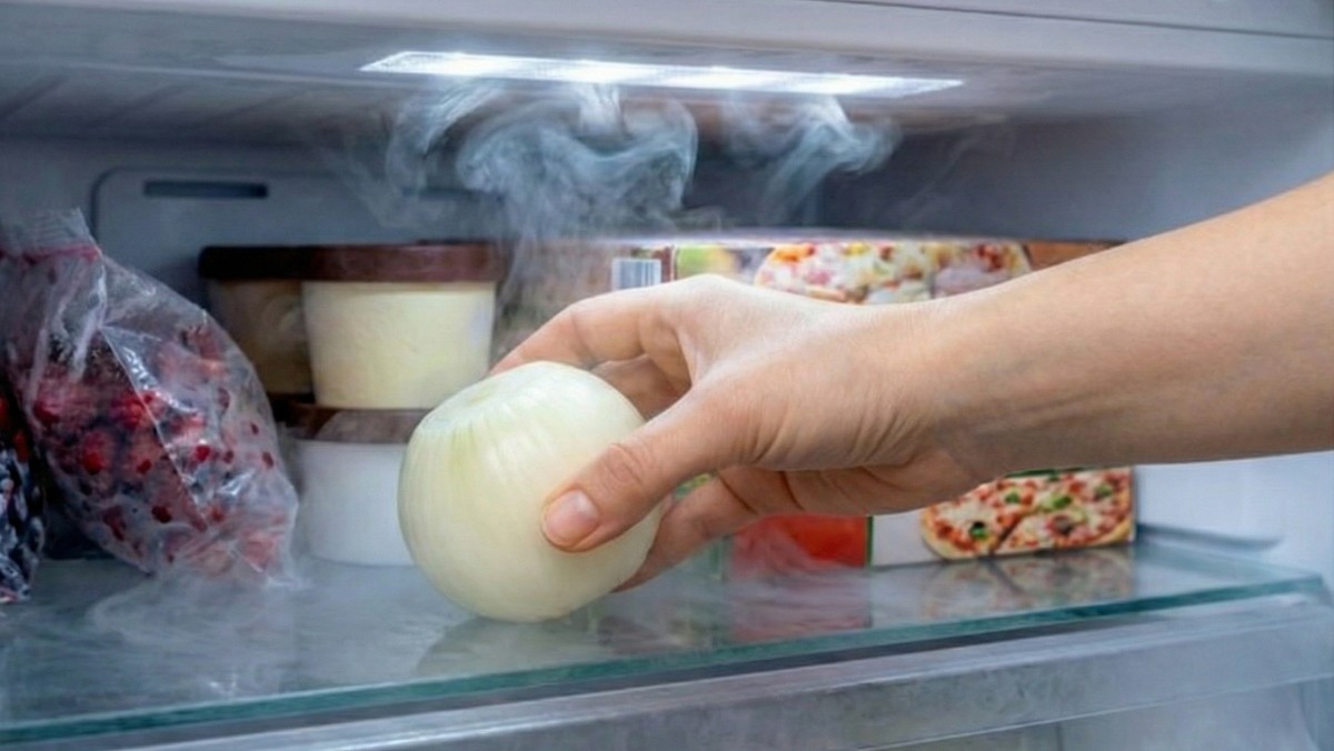 기사를 바탕으로 AI가 생성한 자료사진. 양파를 썰기 전 냉동실에 10~15분 정도 넣어두면 눈물 유발 물질이 완화될 수 있다.