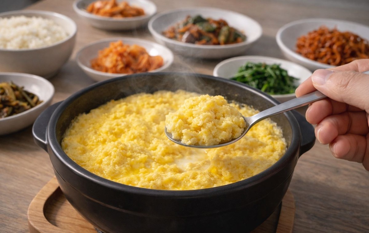 두유를 넣어 만든 계란찜을 먹는 모습. 기사 이해를 돕기 위해 AI를 활용해 제작한 자료 사진입니다. 실제 모습과 다소 차이가 있을 수 있습니다.