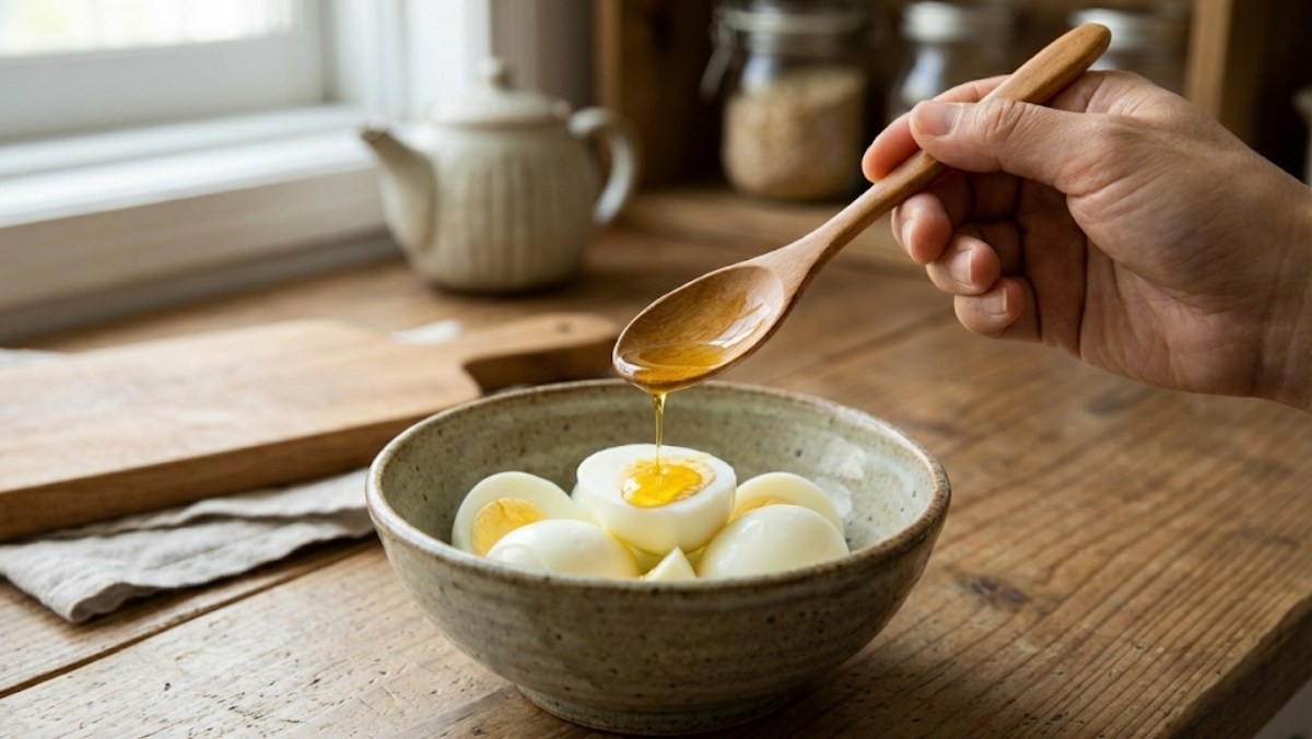 삶은 계란에 들기름을 넣는 모습 / 기사 내용을 바탕으로 제작한 AI 이미지