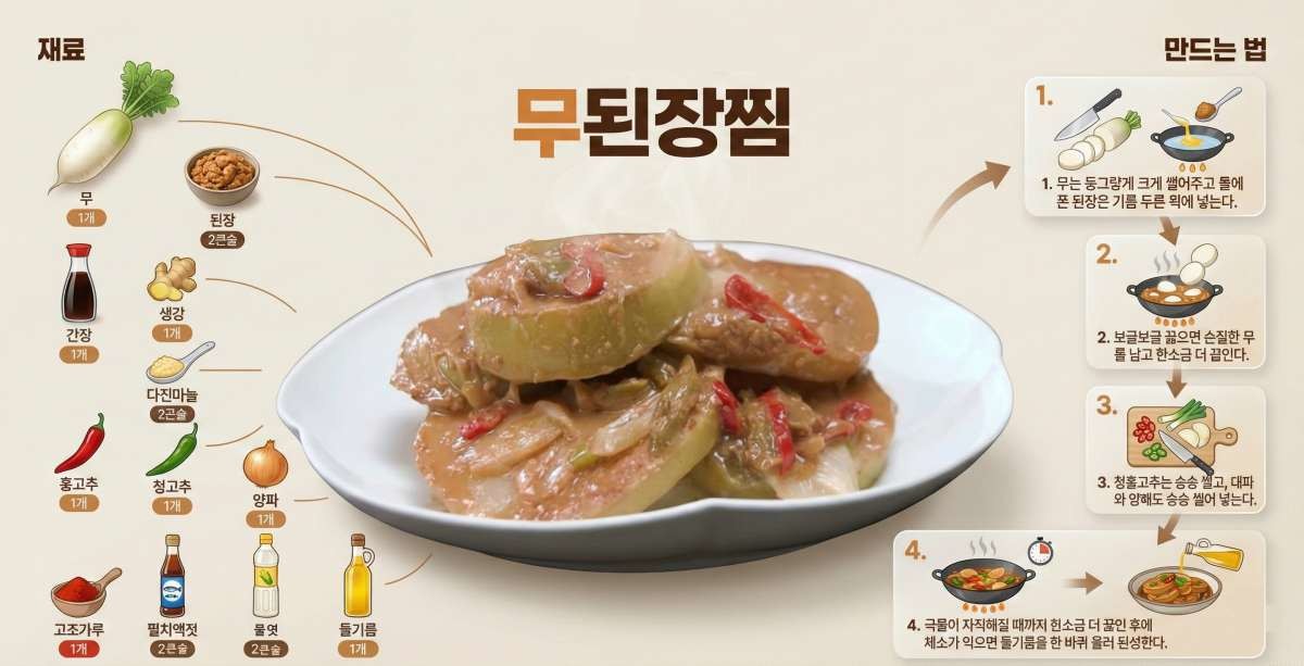 무된장찜 레시피 1장 요약. 기사 내용 토대로 AI툴 활용해 제작한 자료사진.