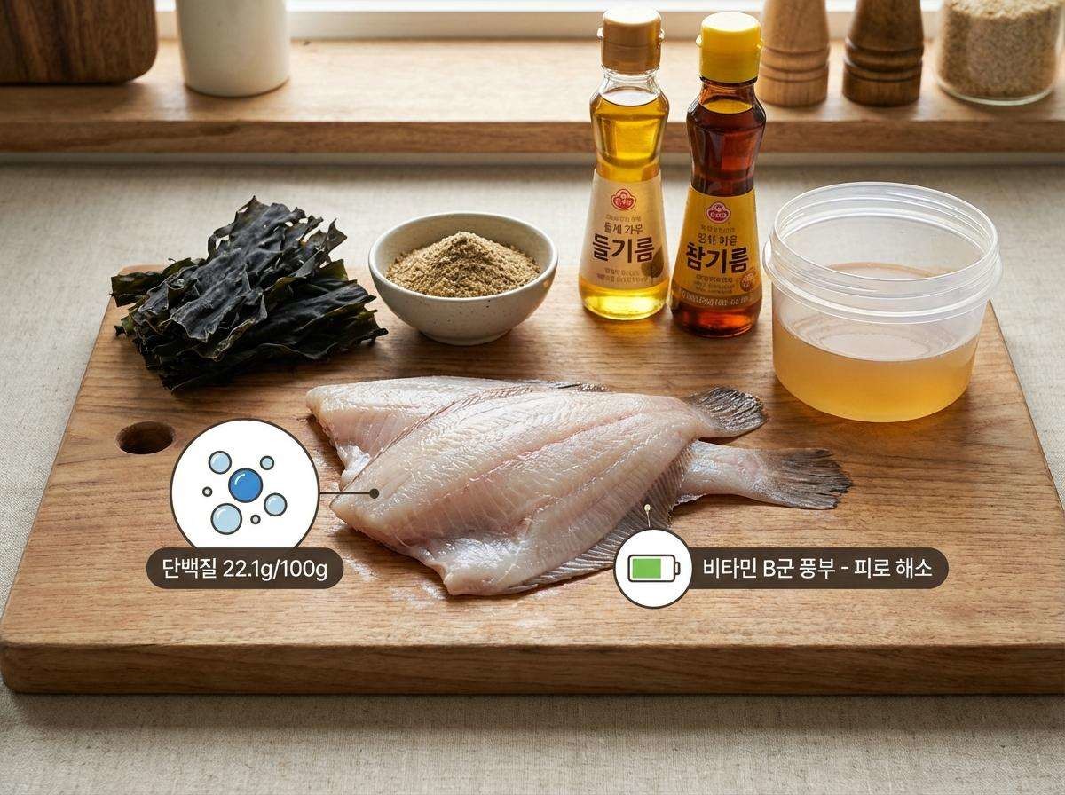 가자미 미역국 준비 재료들. 기사 내용 토대로 AI툴 활용해 제작한 자료사진.