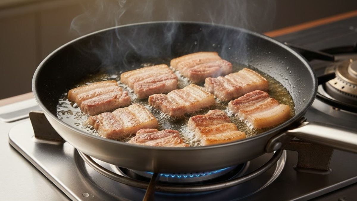 삼겹살이 '지글지글' 구워지는 모습. AI가 생성한 자료사진.