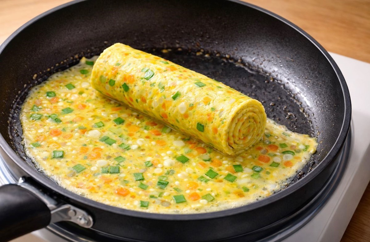 계란말이를 만드는 모습. 기사 이해를 돕기 위해 AI를 활용해 제작한 자료 사진입니다. 실제 모습과 다소 차이가 있을 수 있습니다.