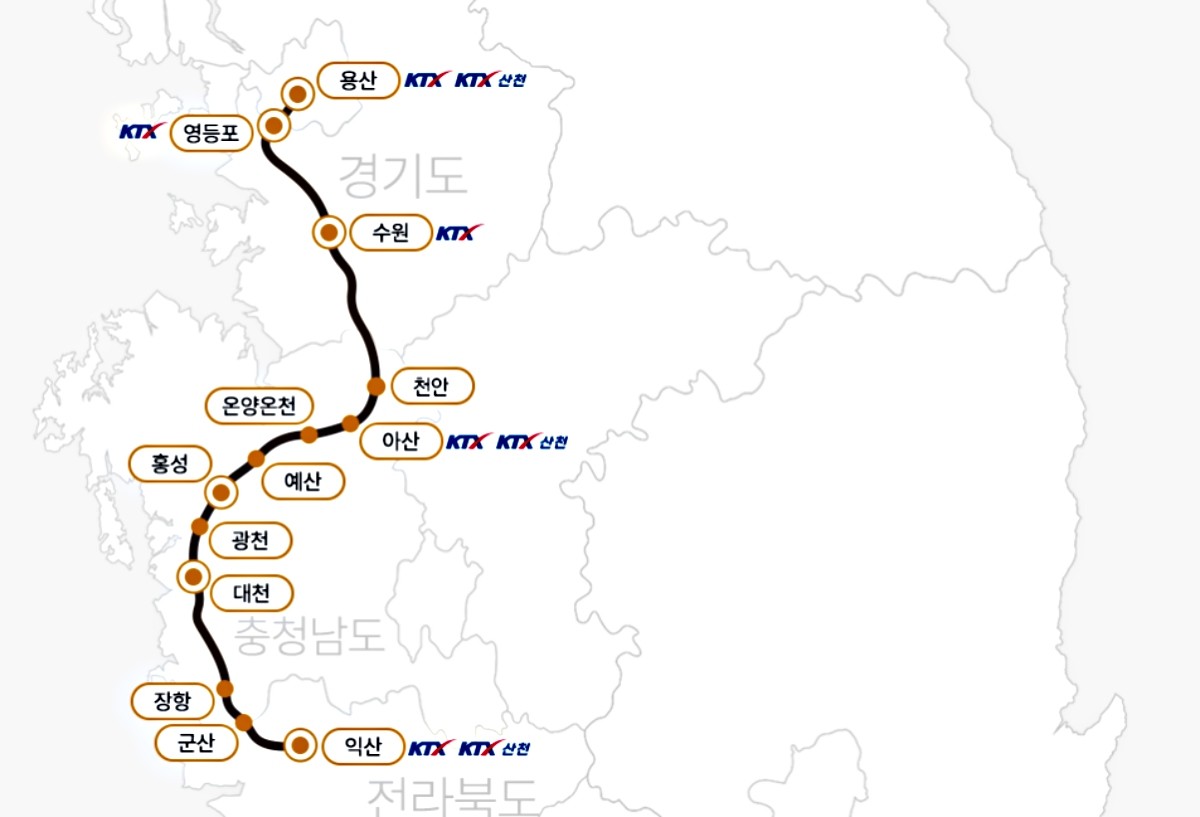 서해금빛열차 운행 노선도 / 코레일 기차여행 홈페이지