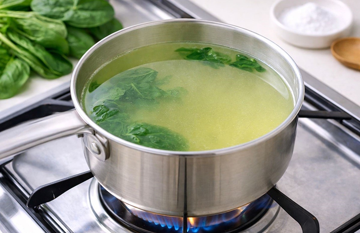 시금치 데친 물. 기사 이해를 돕기 위해 AI를 활용해 제작한 자료 사진입니다. 실제 모습과 다소 차이가 있을 수 있습니다.