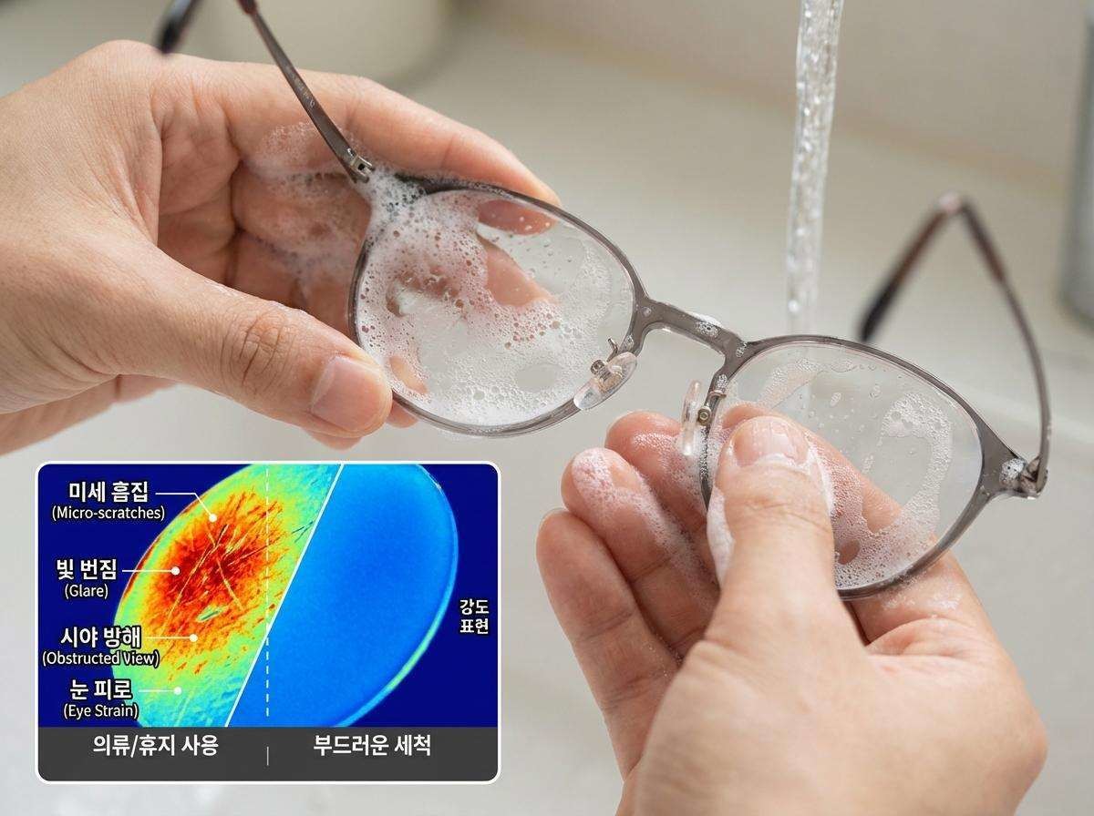 물과 세제로 안경 손쉽게 닦기. 기사 내용 토대로 AI툴 활용해 제작한 자료사진.
