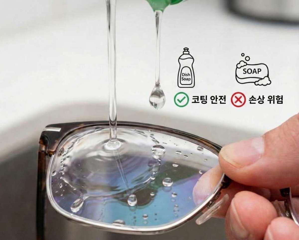 안경 닦을 때 비누 보다 더 안전한 주방 세제. 기사 내용 토대로 AI툴 활용해 제작한 자료사진.