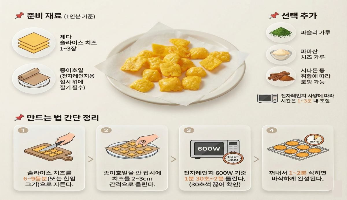 '치즈 1장을 전자레인지에 넣었더니 벌어진 일' 레시피 1장 요약. 기사 내용 토대로 AI툴 활용해 제작한 자료사진.