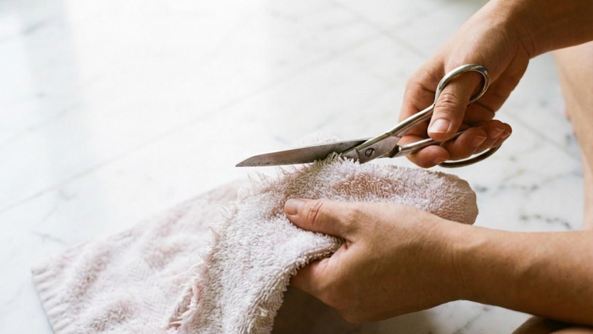 수건을 반으로 자르는 모습 / 기사 내용을 바탕으로 제작한 AI 이미지