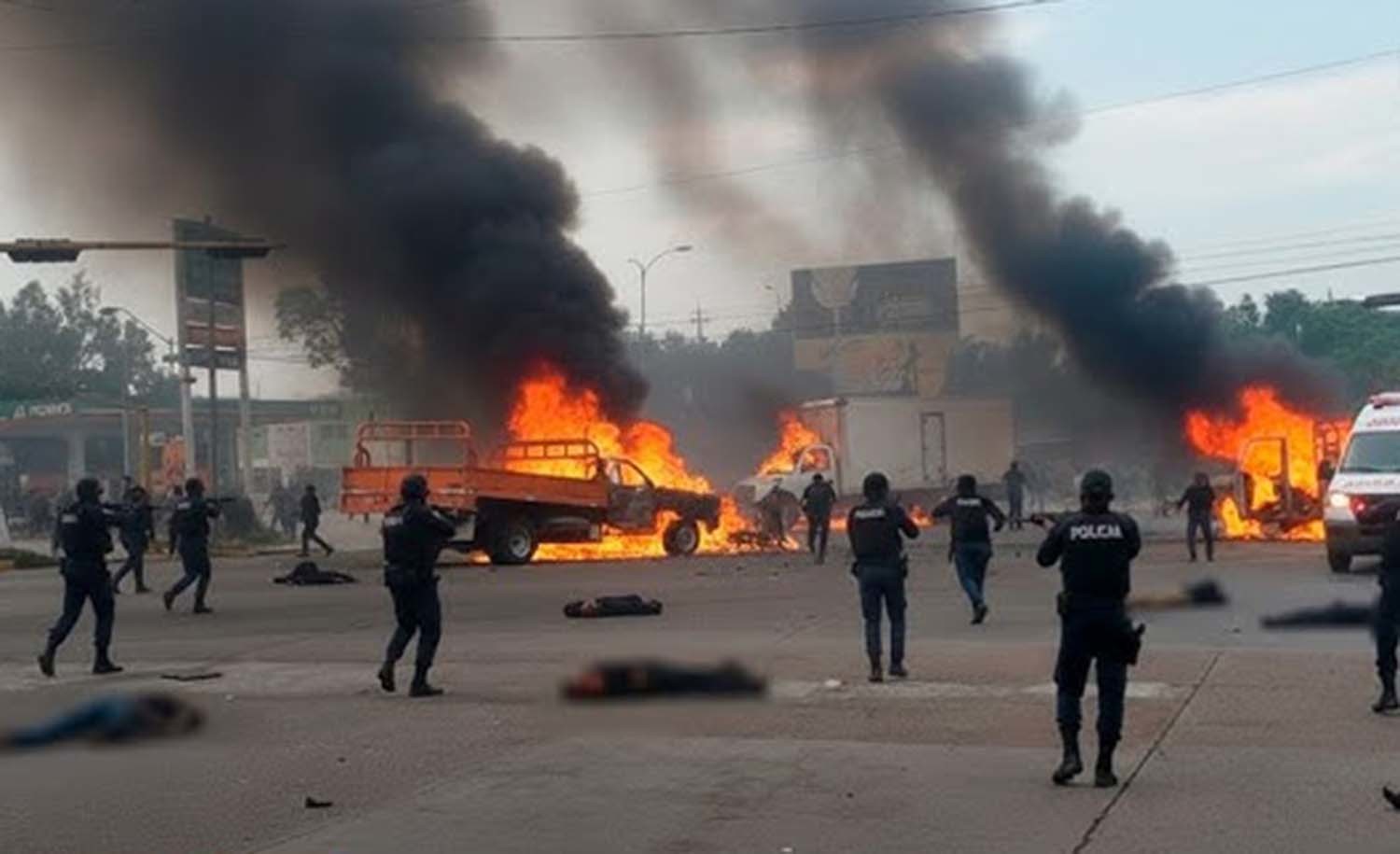 할리스코 신세대 카르텔(CJNG)의 수장 '엘 멘초'가 사망하면서 멕시코 전역이 불길과 공포에 빠졌다. /  'Kanal13'