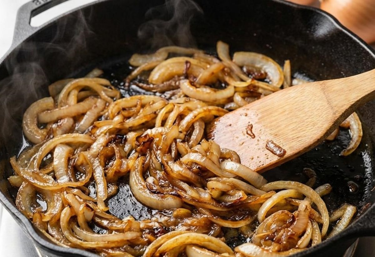 양파는 볶는 모습. AI가 생성한 자료사진. (기사 속 레시피의 실제 요리 장면과 차이가 있을 수 있습니다.)