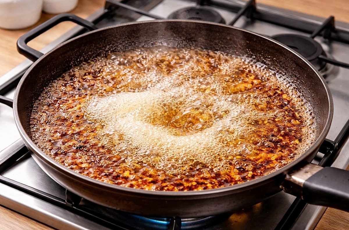 프라이팬에서 맥주가 끓고 있는 모습. 기사 이해를 돕기 위해 AI를 활용해 제작한 자료 사진입니다. 실제 모습과 다소 차이가 있을 수 있습니다.