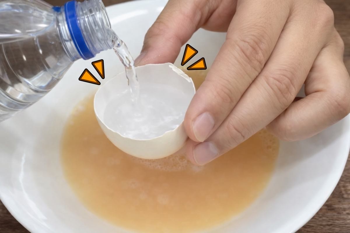 껍질의 큰 쪽을 반으로 갈라 임시 계량컵처럼 활용한다. 계란 1개 기준으로 껍질 3~4번 분량의 액체를 넣는 것이 기본 비율이다. 별도 계량컵이 없어도 일정한 농도를 맞출 수 있다. 기사 내용 토대로 AI툴 활용해 제작한 자료사진.