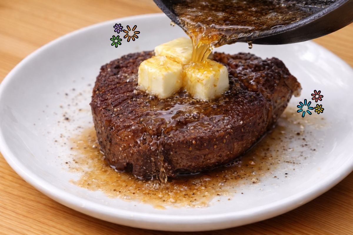 집에서 스테이크 구울 때 마지막 단계 꿀팁. 기사 내용 토대로 AI툴 활용해 제작한 자료사진.