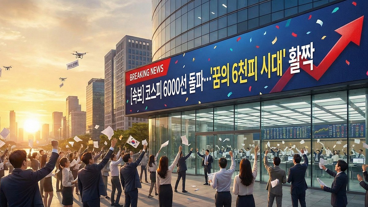 코스피 6000 돌파 기사를 기반으로 만든 AI 이미지