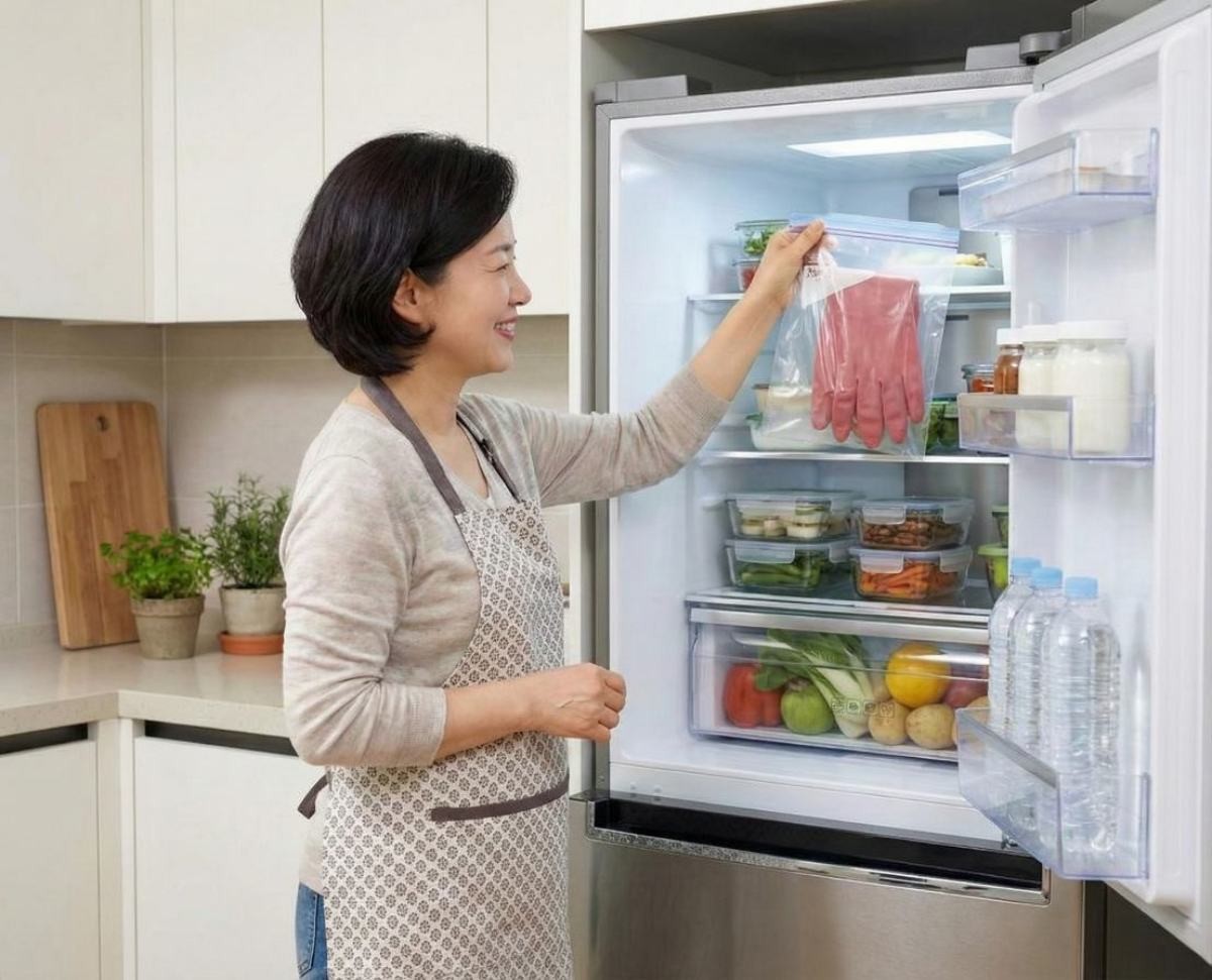 '고무장갑을 지퍼백에 잘 밀봉해서 냉장고로...' 기사 내용 토대로 AI툴 활용해 제작한 자료사진.