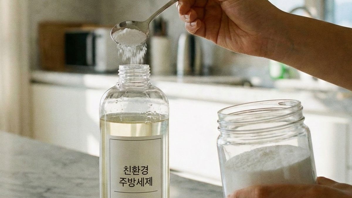 주방 세제에 베이킹 소다를 넣는 모습 (AI로 제작됨)