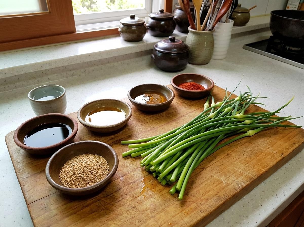 마늘쫑 볶음 준비 재료들. 기사 내용 토대로 AI툴 활용해 제작한 자료사진.