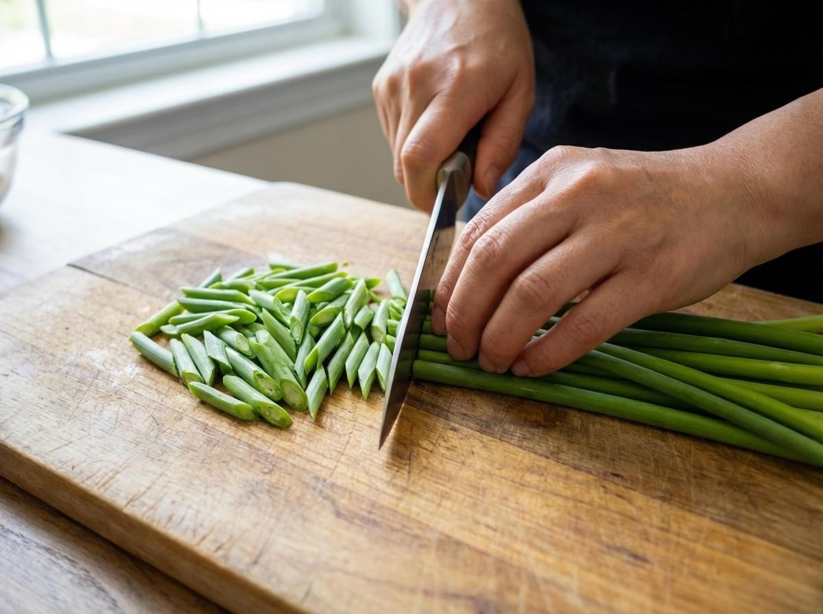 마늘쫑 어슷 썰기. 기사 내용 토대로 AI툴 활용해 제작한 자료사진.
