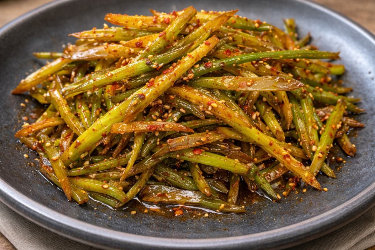 마늘쫑 볶음 완성. 기사 내용 토대로 AI툴 활용해 제작한 자료사진.