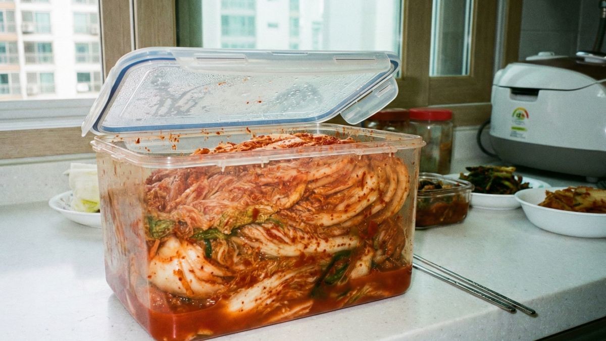 김치통에 담긴 김치 (AI로 제작됨)