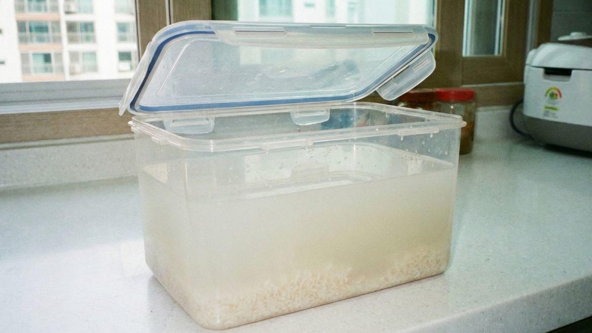 김치통에 쌀뜨물이 담긴 모습 (AI 사진)